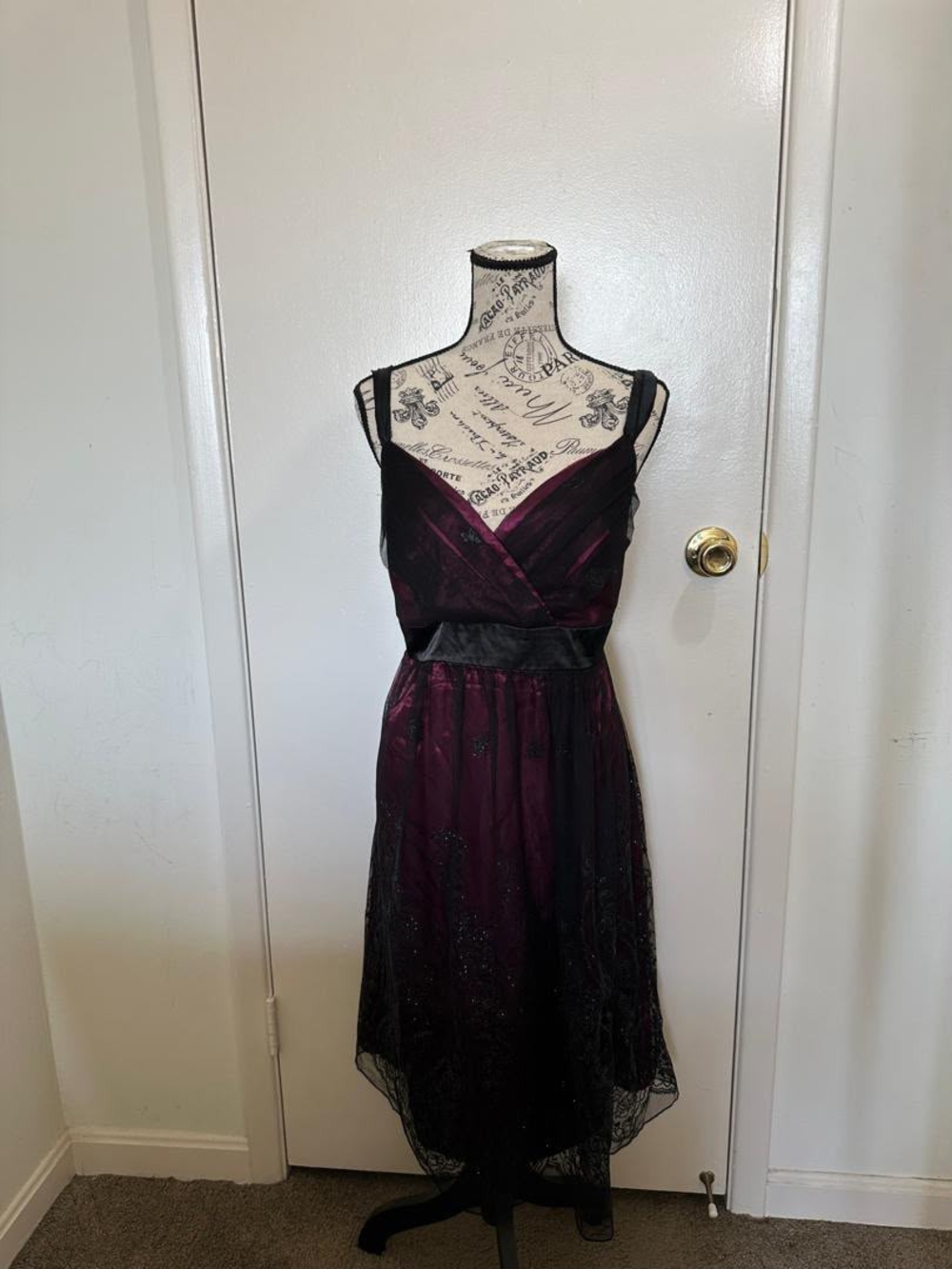 Y2K Grunge Prom Gothic Magenta & Black Overlay Dress. Maurices 16